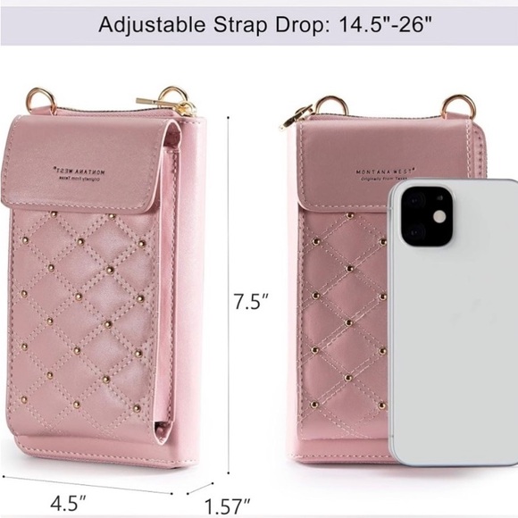 Montana West Pink quilted Crossbody Cell Phone bag RFID with full wallet NWT - Picture 2 of 9